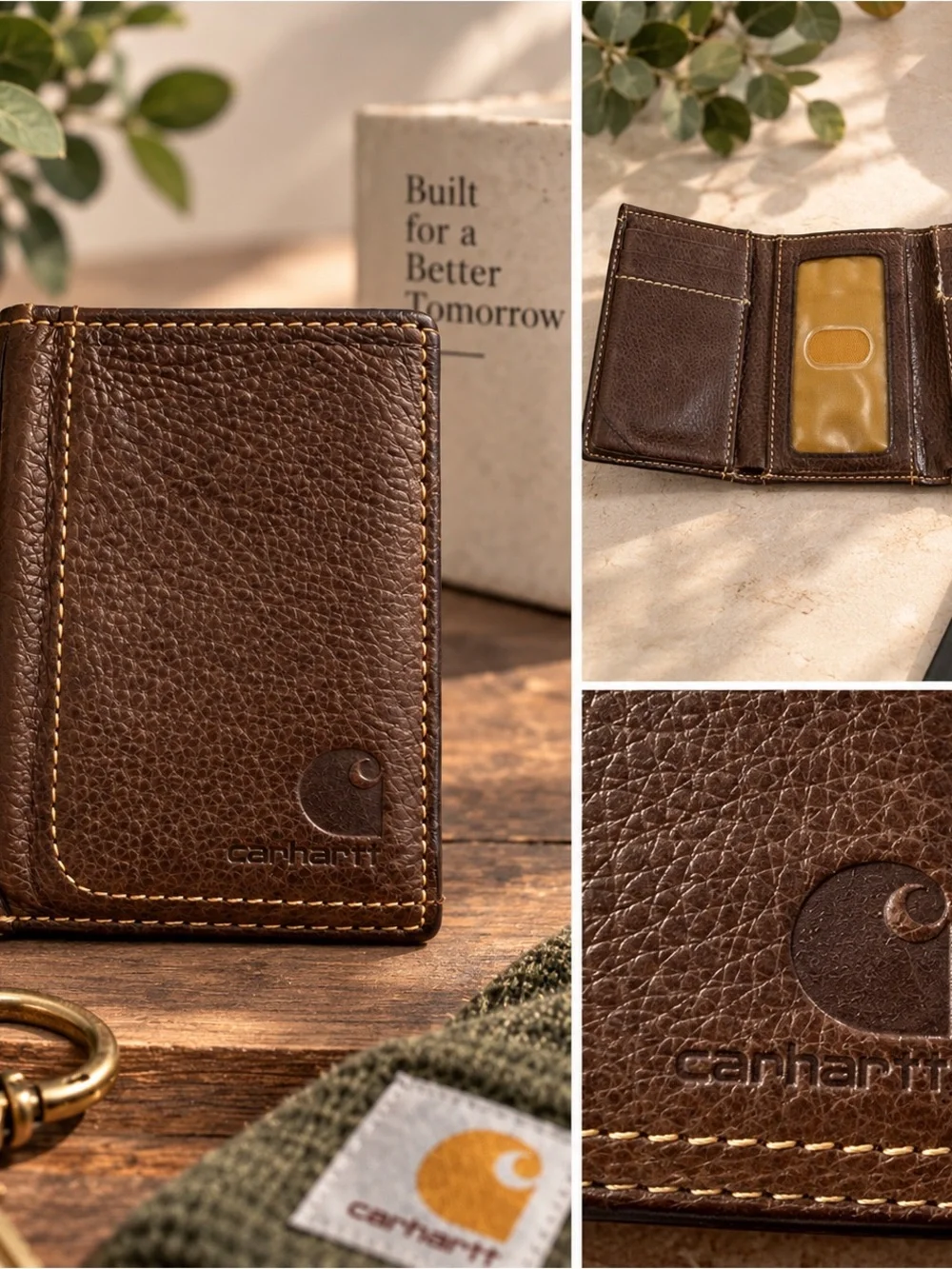 Carhartt Brown Genuine Leather Trifold Wallet Men’s Rugged Workwear